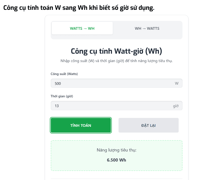 Bảng tính bóng đèn 500W tốn bao nhiêu số điện