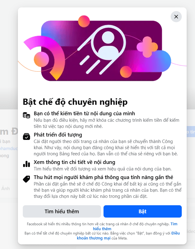 Bật chế độ chuyên nghiệp trên Facebook