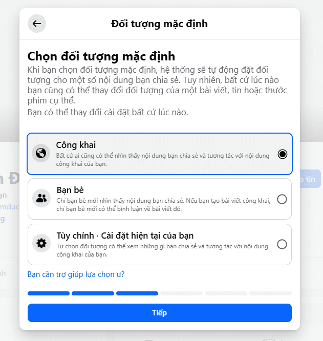 Chọn đối tượng mặc định là Công Khai