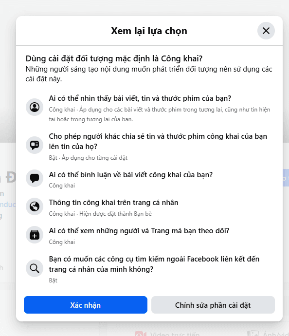 Xem lại lựa chọn và cài đặt